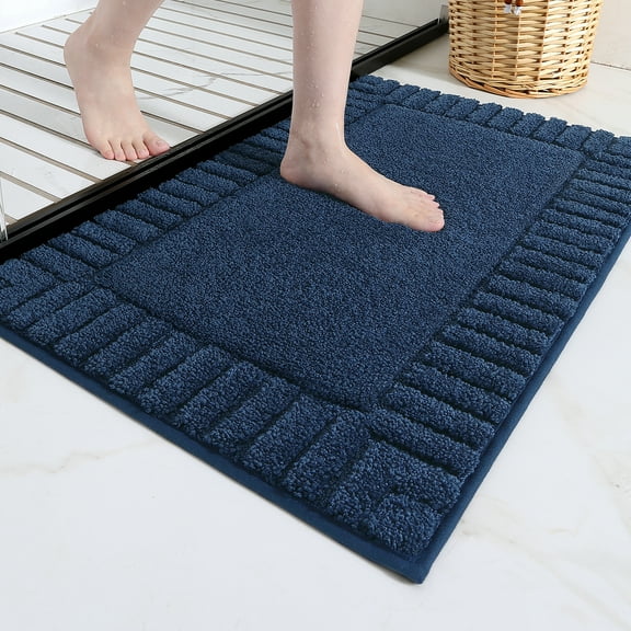 PABUBE Bathroom Rugs 20"x32", Absorbent Bath Mats Rugs for Bathroom Floor Non Slip Non Skid, Soft Shag Microfiber Machine Washable Shower Bath Mat for Bathroom Decor, Blue