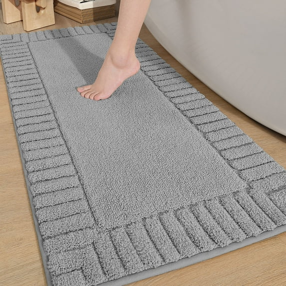 PABUBE Bathroom Rugs 24"x43", Absorbent Bath Mats Rugs for Bathroom Floor Non Slip Non Skid, Soft Shag Microfiber Machine Washable Shower Bath Mat for Bathroom Decor, Gray