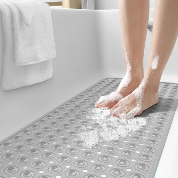 PABUBE Shower Mat for Bathtub, Quick Dry Bathtub Mat 16"x 39", Bath Mat for Tub with Powerful Suction Cup & Drain Holes , Soft On Feet, Non-Slip Machine Washable Tub Mat, Easy to Cut, Clear Black