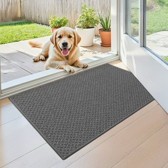 PABUBE Doormat 17"x30", Low-Profile Entry Mat Indoor Mat, Indoor Rug for Entryway, Dirt Trapper Entryway Rug, Non Slip Entry Rugs Washable Welcome Mat for Inside, Dark Gray