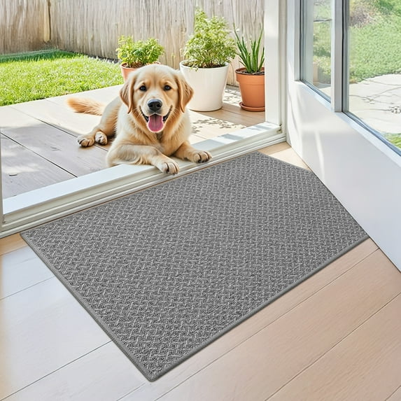 PABUBE Doormat 17"x30", Low-Profile Entry Mat Indoor Mat, Indoor Rug for Entryway, Dirt Trapper Entryway Rug, Non Slip Entry Rugs Washable Welcome Mat for Inside, Gray