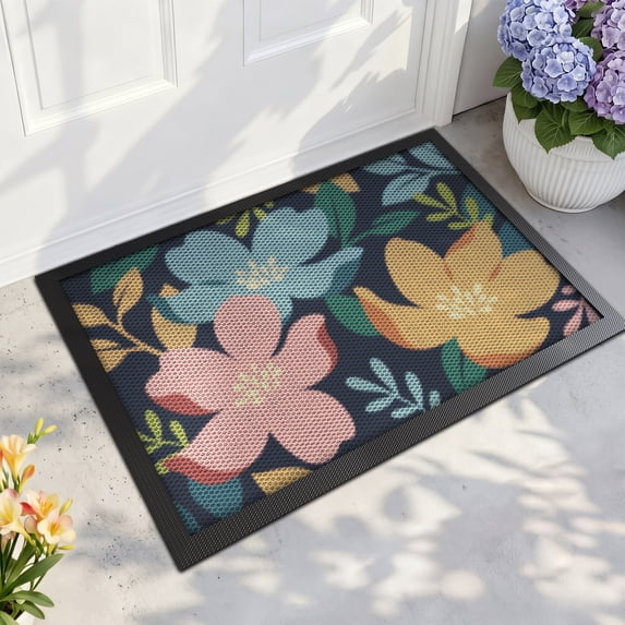 PABUBE Outdoor Doormat, Heavy Duty Non-Slip Spring Welcome Mat, Low Pile & Dirt Trapper Front Door Mat Outside, Colorful Floral Patio Outdoor Mat for Front Doors, 17" x 30"
