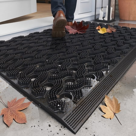 PABUBE Outdoor Doormat ,Durable Interlocking Welcome Mat, Dirt Trapper Rubber Mat and Non-Slip Low Pile Doormat for Entry Rug,Black, 17" x 30" price history and forecast - PABUBE HM