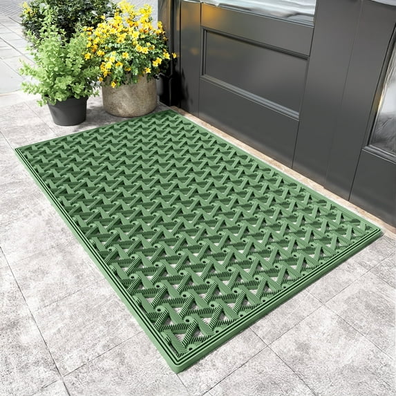 PABUBE Outdoor Doormat , Waterproof and Heavy Duty Doormat for Outside, Low Pile Dirt Trapper Rubber Outdoor Mat and Non-Slip Welcome Mat for Front Doors, 19" x 29", Green