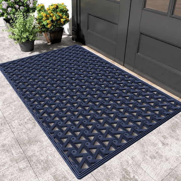 PABUBE Outdoor Doormat , Waterproof and Heavy Duty Doormat for Outside, Low Pile Dirt Trapper Rubber Outdoor Mat and Non-Slip Welcome Mat for Front Doors, 19" x 29", Blue