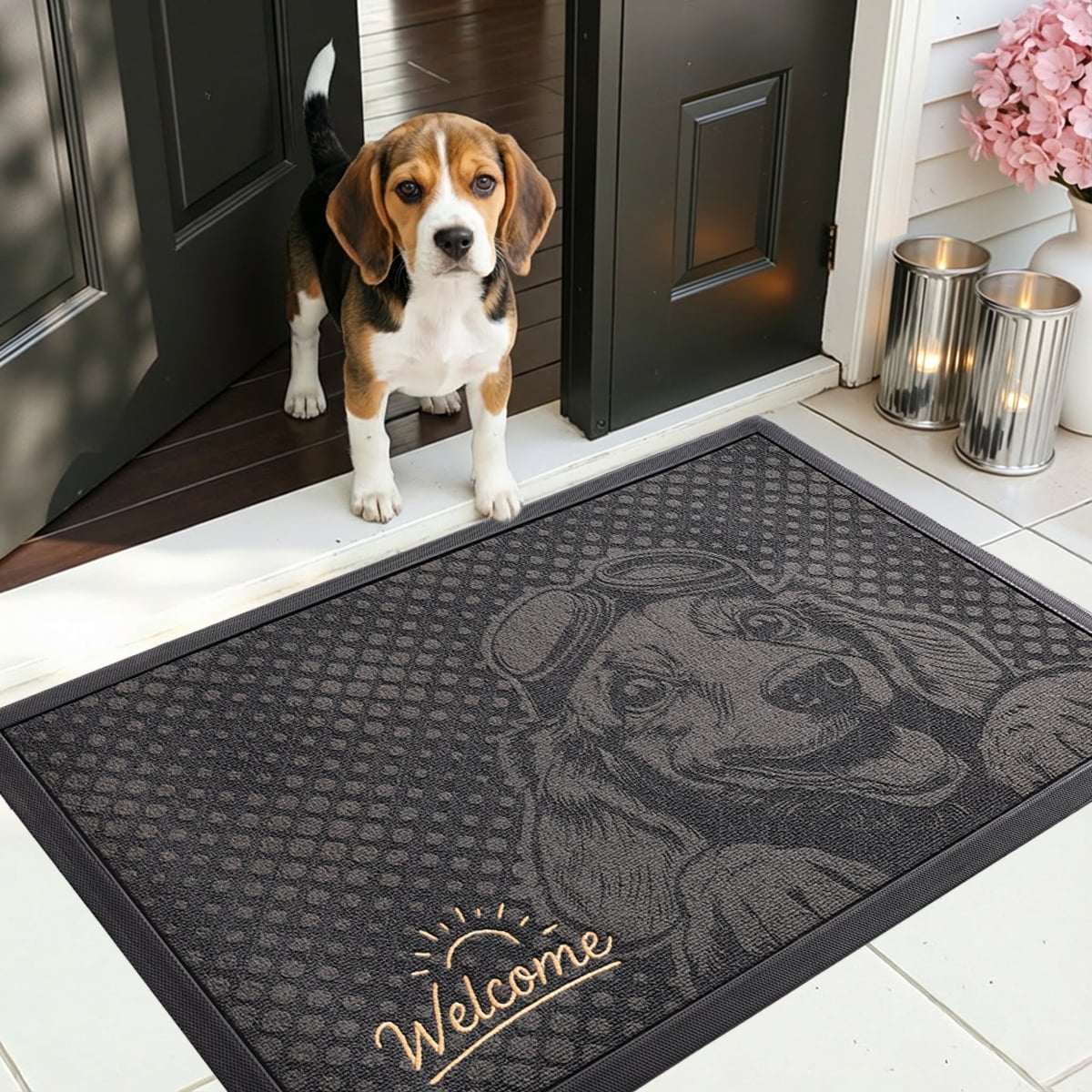 PABUBE Outdoor Doormat, Beagle Welcome Mat, Heavy Duty Durable Doormat Outdoor Entrance, Non-Slip Dirt & Mud Trapper Outdoor Mat for Front Doors