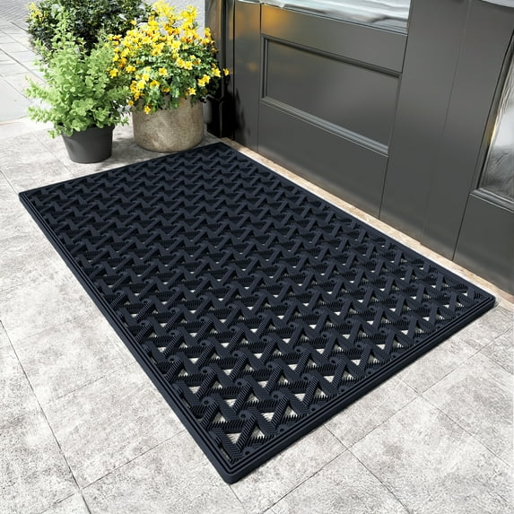 PABUBE Outdoor Doormat , Waterproof and Heavy Duty Doormat for Outside, Low Pile Dirt Trapper Rubber Outdoor Mat and Non-Slip Welcome Mat for Front Doors, 24" x 36", Blue