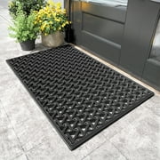 PABUBE Outdoor Doormat , Waterproof and Heavy Duty Doormat for Outside, Low Pile Dirt Trapper Rubber Outdoor Mat and Non-Slip Welcome Mat for Front Doors, 24" x 36", Black