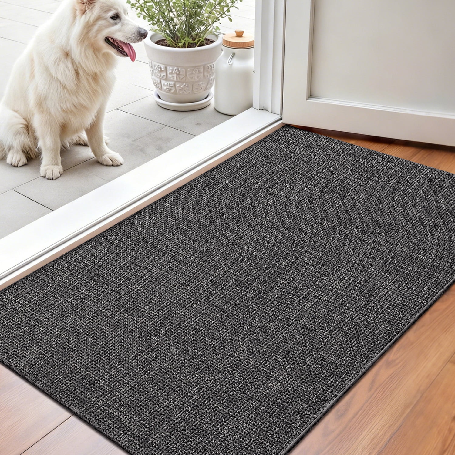 PABUBE Thin Indoor Doormat, Durable Dirt Trapper Entry Rug for Inside House, Non Slip Doormat Indoor Entrance, Low Profile Welcome Mat for Inside, Dark Gray, 24" x 36"
