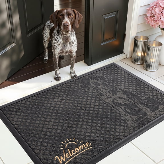 PABUBE Outdoor Doormat, German Shorthaired Pointer Welcome Mat, Heavy Duty Durable Doormat Outdoor Entrance, Non-Slip Dirt & Mud Trapper Outdoor Mat for Front Doors
