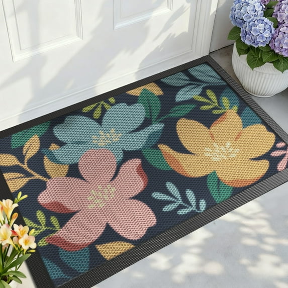 PABUBE Outdoor Doormat, Heavy Duty Non-Slip Spring Welcome Mat, Low Pile & Dirt Trapper Front Door Mat Outside, Colorful Floral Patio Outdoor Mat for Front Doors, 32" x 48"