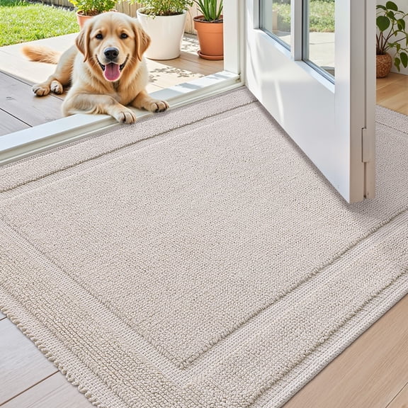 PABUBE Indoor Doormat 24" x 36", Non Slip Doormat for Inside , Low-Profile Indoor Rug for Front Doors, Machine Washable Welcome Mat for Indoor, Khaki