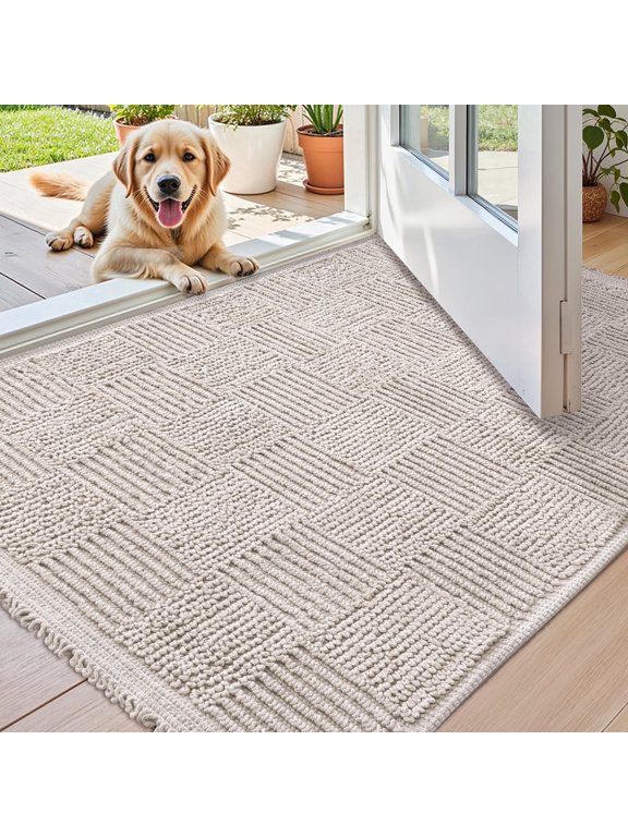 Indoor Doormat 20" x 32", Non Slip Doormat for Inside , Low-Profile Indoor Rug for Front Doors, Machine Washable Welcome Mat for Indoor, Khaki
