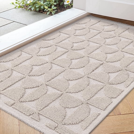 PABUBE Indoor Doormat 20" x 32", Non Slip Doormat for Inside , Low-Profile Indoor Rug for Front Doors, Machine Washable Welcome Mat for Indoor, Khaki