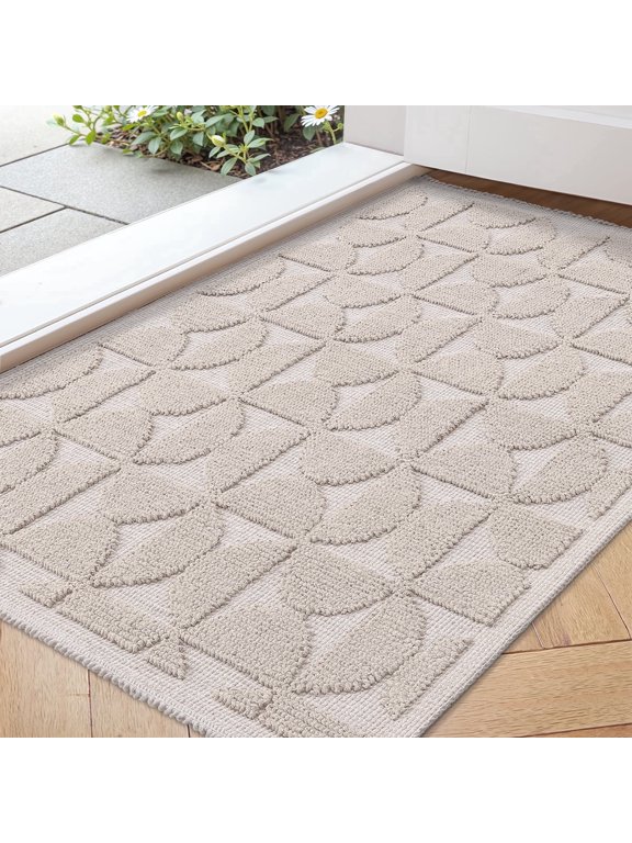 Indoor Doormat 20" x 32", Non Slip Doormat for Inside , Low-Profile Indoor Rug for Front Doors, Machine Washable Welcome Mat for Indoor, Khaki