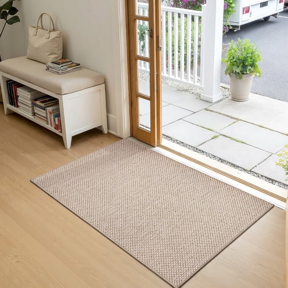 PABUBE Indoor Doormat, Khaki, 32 in x 48 in, non slip washable front door entry rug