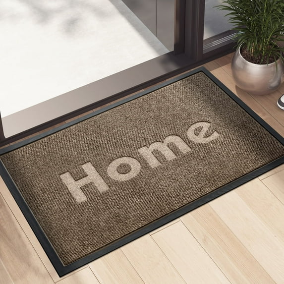 PABUBE Indoor and Outdoor Doormat,Non-Slip Front Doors Rug Washable,Low Profile Doormat for Inside,Heavy Duty Welcome Mat,Dirt Trapper Outdoor Mat for Front Doors Entryway Rug Entry Rug,Brown,18"x29"
