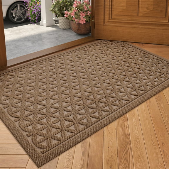 PABUBE Doormat for Inside, Durable Dirt Trapper Welcome Mat for Inside, Low Pile Indoor Doormat, Non Slip Entry Rugs for Inside, Brown, 18" x 30"