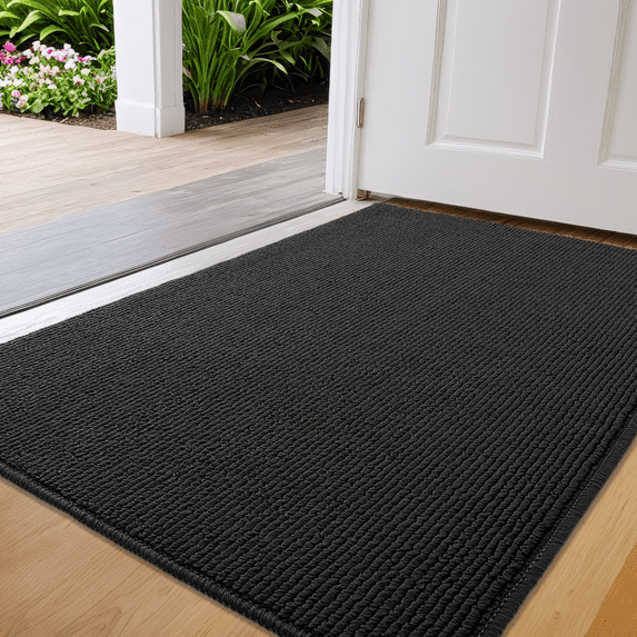 PABUBE Indoor and Outdoor Doormats, 17"x29" Front Door Rugs, Dirt Trapper Inside Door Mats, Non Slip Washable Welcome Mat Entryway Rug for Entryway, Black