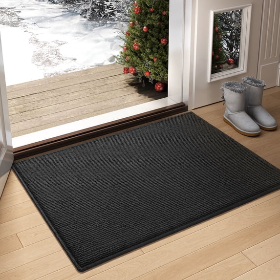 PABUBE Indoor and Outdoor Doormats, 20"x32" Front Door Rugs, Dirt Trapper Inside Door Mats, Non Slip Washable Welcome Mat Entryway Rug for Entryway, Black