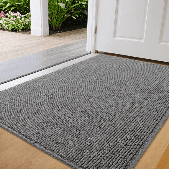 PABUBE Indoor and Outdoor Doormats, 24"x47" Front Door Rugs, Dirt Trapper Inside Door Mats, Non Slip Washable Welcome Mat Entryway Rug for Entryway, Dark Gray