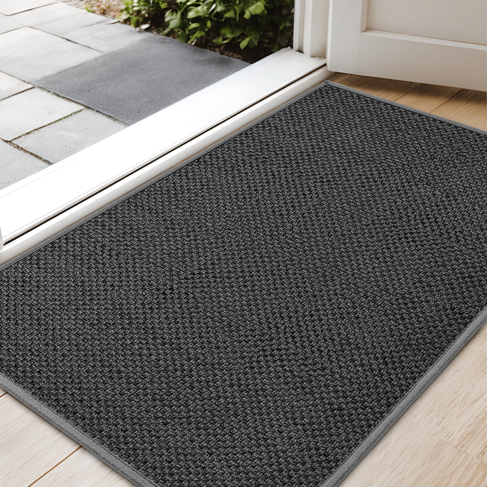 PABUBE Indoor and Outdoor Doormat, Non Slip Low-Profile Front Door Mat for Entryway, Washable Absorbent Indoor Rug,22" x 31", Grey