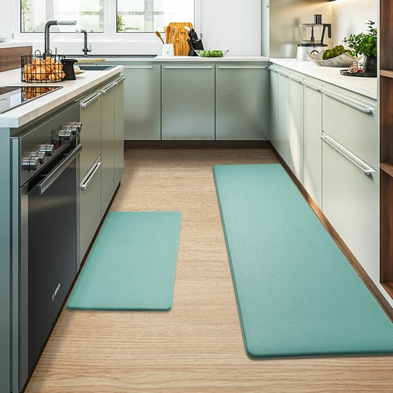 PABUBE Kitchen Rug, Anti Fatigue Kitchen Mat 2 Pieces, Non Skid Kitchen Floor Mat, Kitchen Rugs and Mats Washable, 17"x 29"+17"x 59", Teal