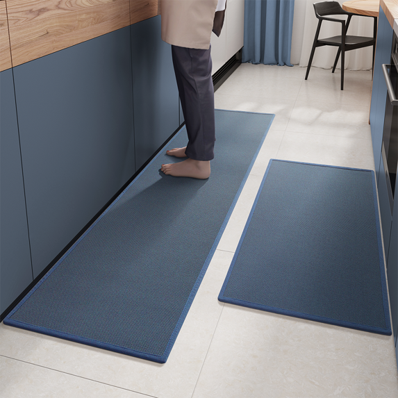 PABUBE Woven Blue Kitchen Rug, 17"x47"+17"x71", Non-Slip and Absorbent Floor Mat for Sink or Hallway, Machine Washable Soft Rug, Durable Indoor Use