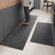 PABUBE Woven Grey Kitchen Rug, 17"x47"+17"x95", Non-Slip and Absorbent Floor Mat for Sink or Hallway, Machine Washable Soft Rug, Durable Indoor Use
