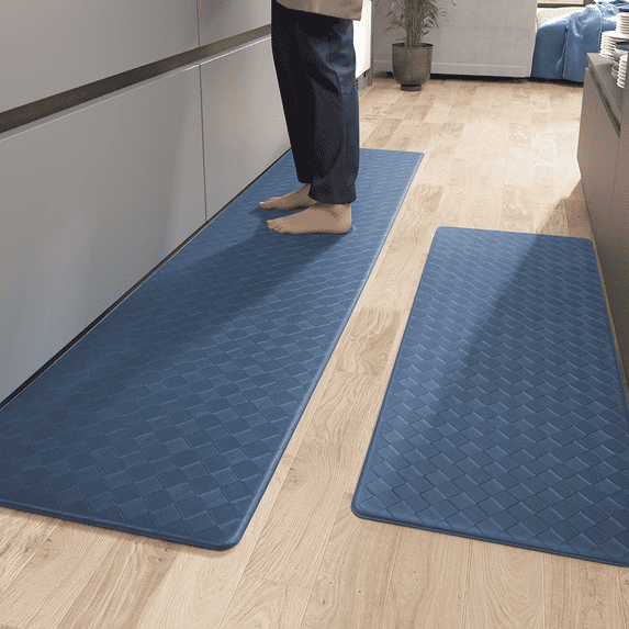 PABUBE Kitchen Rug Set, Non Slip Kitchen Mat Set of 2 Piece, Cushioned Anti Fatigue Kitchen Mats for Standing, 17"x47"+17"x95", Blue