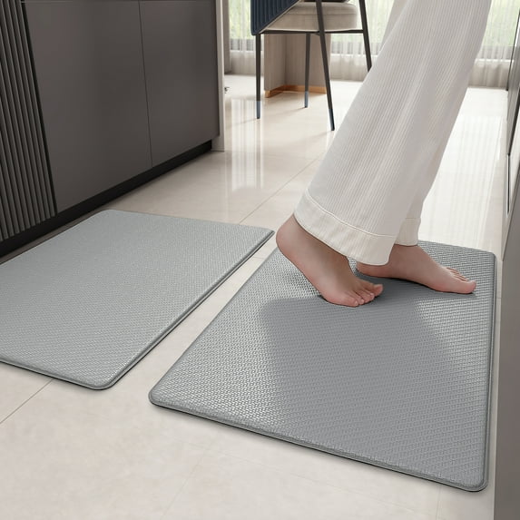 PABUBE Kitchen Rug and Mat Kitchen Mat Anti Fatigue, Non Slips Kitchen Floor Mat, Kitchen Rug or Mat Washable, 17"x 29"+17"x 29", Gray