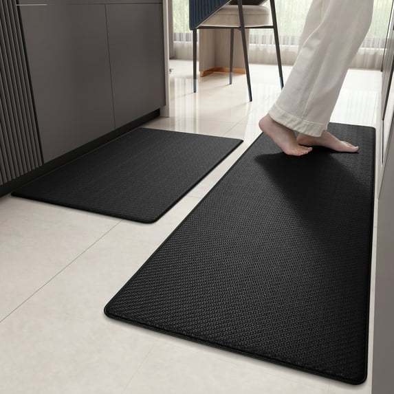 PABUBE Kitchen Rug and Mat Kitchen Mat Anti Fatigue, Non Slips Kitchen Floor Mat, Kitchen Rug or Mat Washable, 17"x 29"+17"x 59", Black
