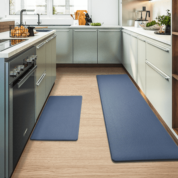 PABUBE Kitchen Rug and Mat Kitchen Mat Anti Fatigue, Non Slips Kitchen Floor Mat, Kitchen Rug or Mat Washable, 17"x 29"+17"x 59", Blue
