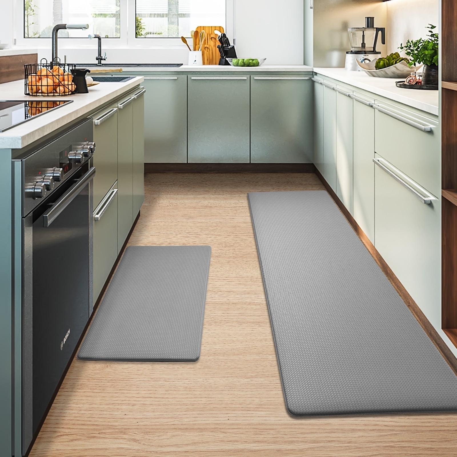 PABUBE Kitchen Rug and Mat Kitchen Mat Anti Fatigue, Non Slips Kitchen Floor Mat, Kitchen Rug or Mat Washable, 17"x 29"+17"x 59", Gray