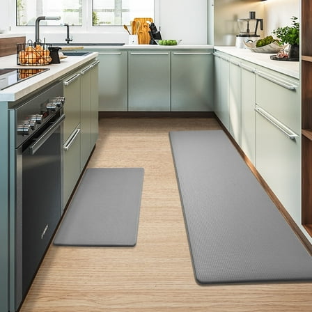 PABUBE Kitchen Rug and Mat Kitchen Mat Anti Fatigue, Non Slips Kitchen Floor Mat, Kitchen Rug or Mat Washable, 17"x 29"+17"x 59", Gray