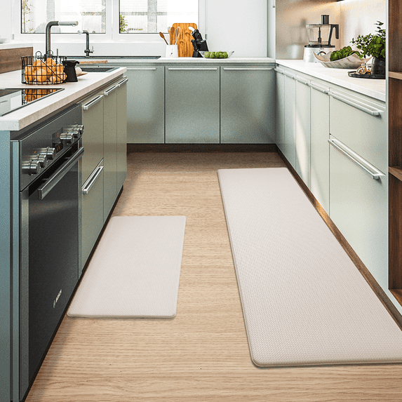 PABUBE Kitchen Rug and Mat Kitchen Mat Anti Fatigue, Non Slips Kitchen Floor Mat, Kitchen Rug or Mat Washable, 17"x 29"+17"x 59", Wheat