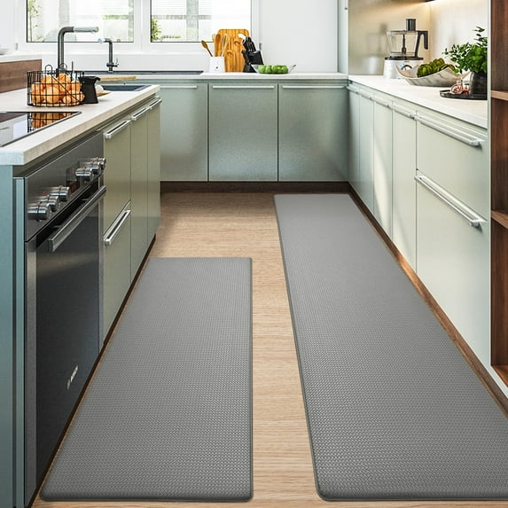 PABUBE Kitchen Rug and Mat Kitchen Mat Anti Fatigue, Non Slips Kitchen Floor Mat, Kitchen Rug or Mat Washable, 17"x 47"+17"x 95", Gray