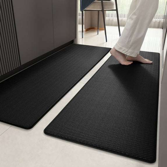 PABUBE Kitchen Rug and Mat Kitchen Mat Anti Fatigue, Non Slips Kitchen Floor Mat, Kitchen Rug or Mat Washable, 17"x 59"+17"x 59", Black