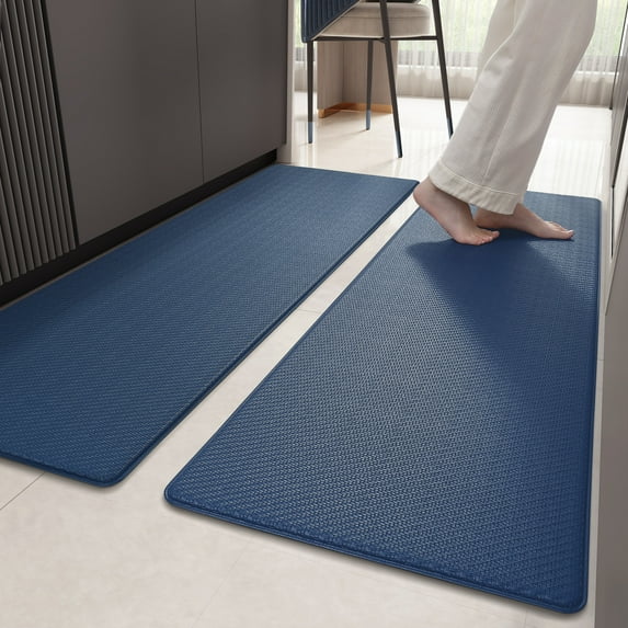 PABUBE Kitchen Rug and Mat Kitchen Mat Anti Fatigue, Non Slips Kitchen Floor Mat, Kitchen Rug or Mat Washable, 17"x 59"+17"x 59", Blue