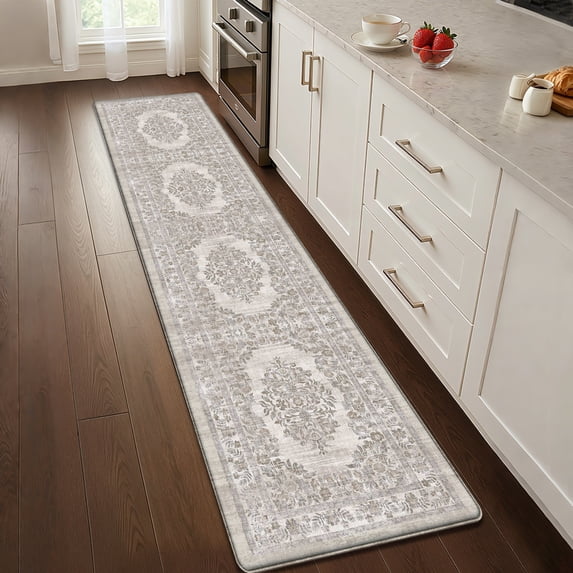 PABUBE Kitchen Mat 17"x59", Waterproof & Oil Proof Kitchen Rug, Persian Vintage Decor, 0.4" Thick Cushioned Anti Fatigue Kitchen Mat for Floor, Easy Clean, Non-Slip Kitchen Floor Mat