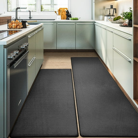 PABUBE Kitchen Rug and Mat Kitchen Mat Anti Fatigue, Non Slips Kitchen Floor Mat, Kitchen Rug or Mat Washable, 24"x59"+24"x87", Black
