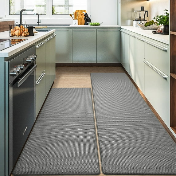 PABUBE Kitchen Rug and Mat Kitchen Mat Anti Fatigue, Non Slips Kitchen Floor Mat, Kitchen Rug or Mat Washable, 24"x59"+24"x87",Gray