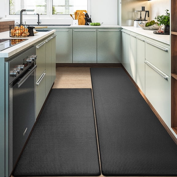 PABUBE Kitchen Rug and Mat Kitchen Mat Anti Fatigue, Non Slips Kitchen Floor Mat, Kitchen Rug or Mat Washable, 24"x59"+24"x95", Black