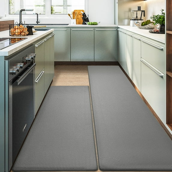 PABUBE Kitchen Rug and Mat Kitchen Mat Anti Fatigue, Non Slips Kitchen Floor Mat, Kitchen Rug or Mat Washable, 24"x59"+24"x95",Gray