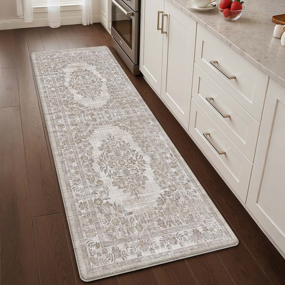 PABUBE Kitchen Mat 24"x87", Waterproof & Oil Proof Kitchen Rug, Persian Vintage Decor, 0.4" Thick Cushioned Anti Fatigue Kitchen Mat for Floor, Easy Clean, Non-Slip Kitchen Floor Mat