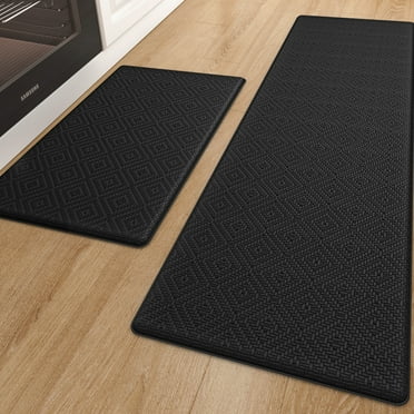 PABUBE Kitchen Rugs and Mats Anti Fatigue Cushioned, Non Slips Kitchen Floor Mat in Front of Sink, Memory Foam Floor Mat for Standing, 17"x29"+17"x59", Black