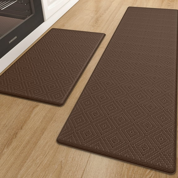 PABUBE Kitchen Rugs and Mats Anti Fatigue Cushioned, Non Slips Kitchen Floor Mat in Front of Sink, Memory Foam Floor Mat for Standing, 17"x29"+17"x59", Brown