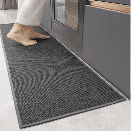 PABUBE Kitchen Rugs Non Slip Washable Absorbent Kitchen Mats Woven Kitchen Runner Rug Kitchen Floor Mats for in Front of Sink Laundry Room Hallway,17" x 47", Grey