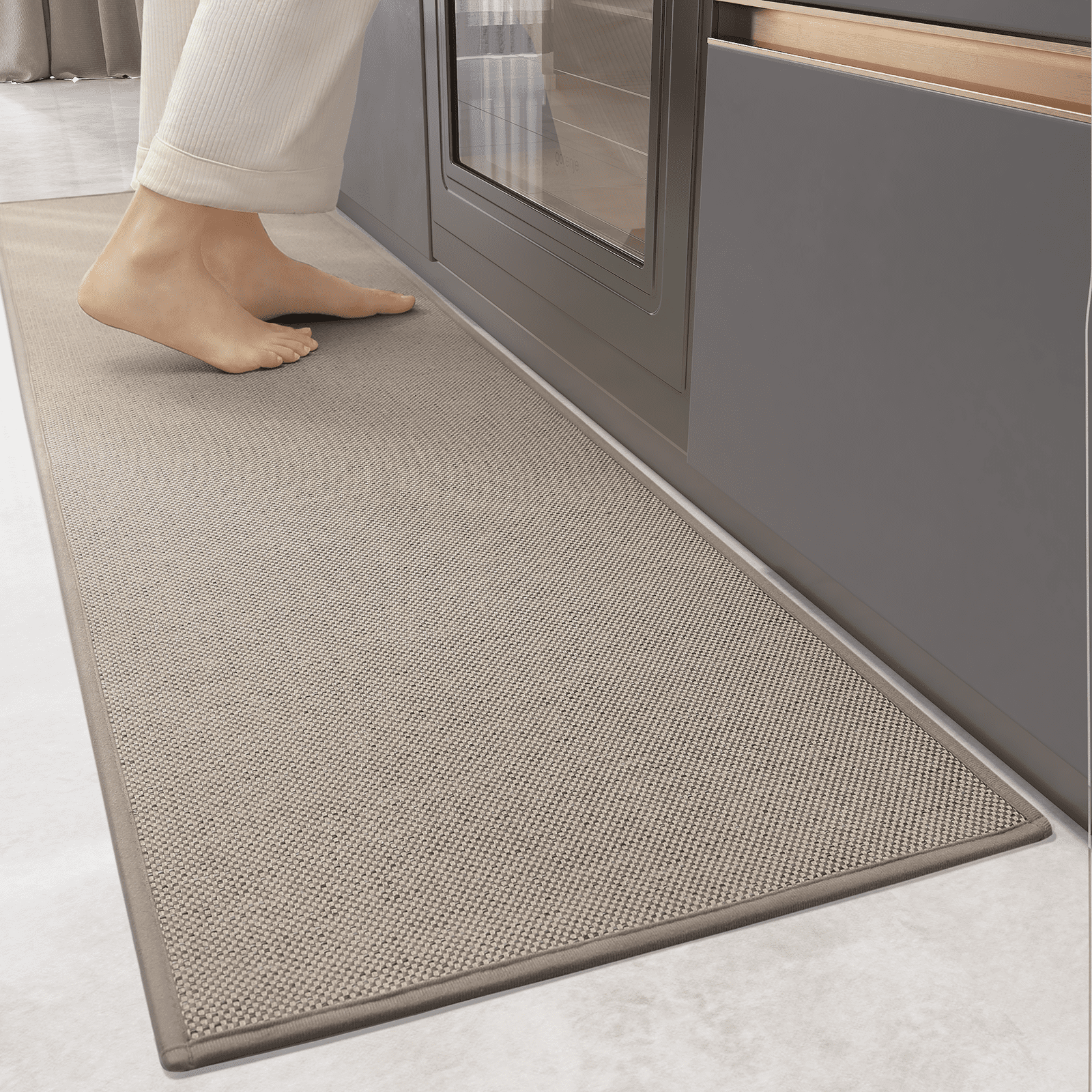 PABUBE Kitchen Rugs Non Slip Washable Absorbent Kitchen Mats Woven Kitchen Runner Rug Kitchen Floor Mats for in Front of Sink Laundry Room Hallway,17" x 71", Khaki