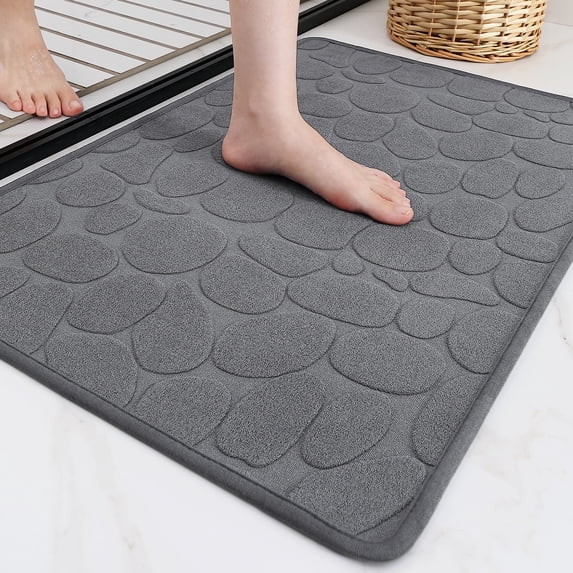 PABUBE Non Slip Bathroom Rugs, Ultra Thin Bath Mats for Bathroom Floor Fit Under Door, Super Absorbent Bath Rug with Rubber Backing, Non Shedding, Washable Bathroom Mat Shower Mat 24"x36", Gray